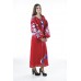 Boho Style Ukrainian Embroidered Dress "Boho Birds" white/blue on red 